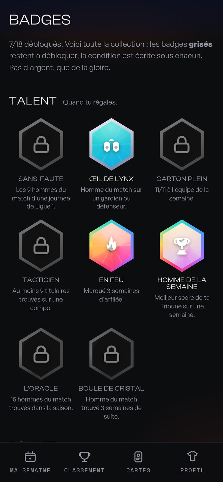 Des badges, dont deux-trois qu'on montre moins