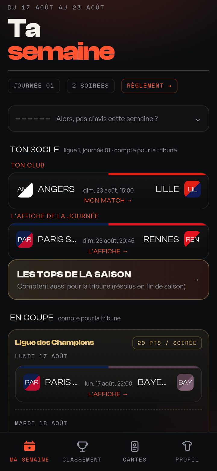 Ta semaine : ton match et les deux affiches